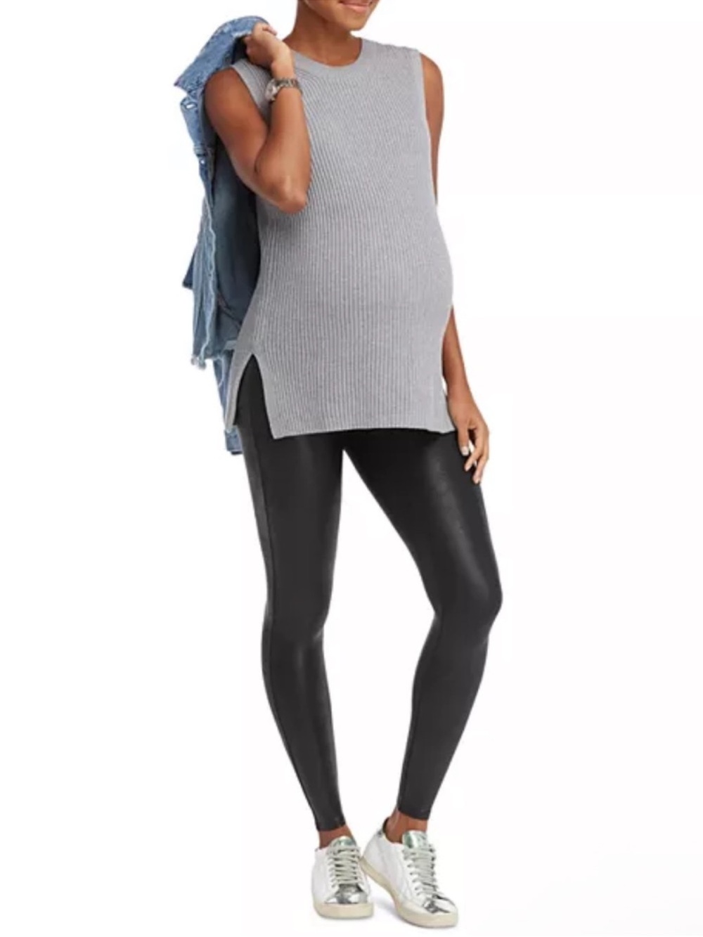SPANX Black Mama Maternity Faux Leather Leggings Size Small